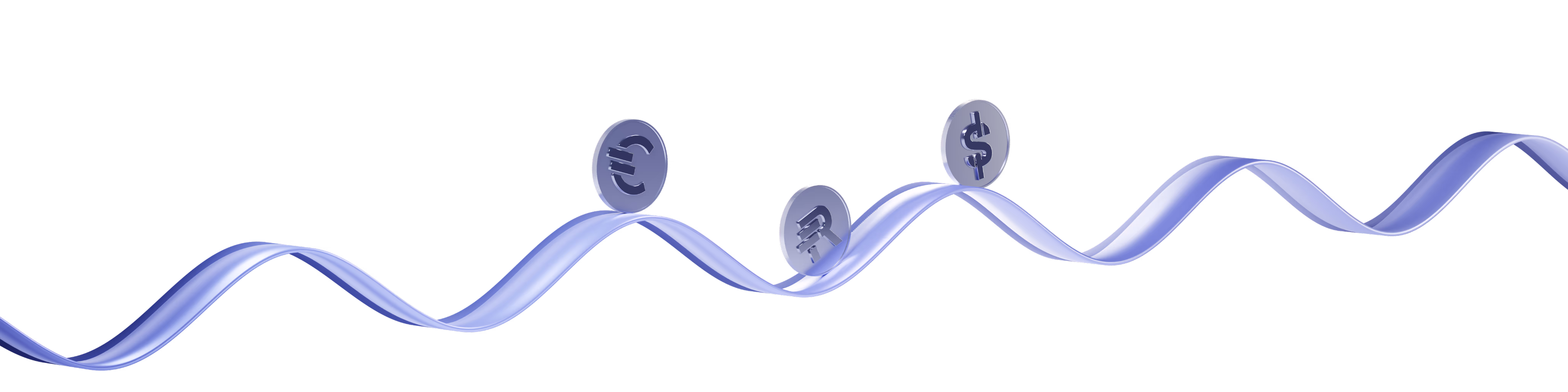 Wavy blue ribbon with floating EURXM, RONXM, and USDXM currency symbols on black background.