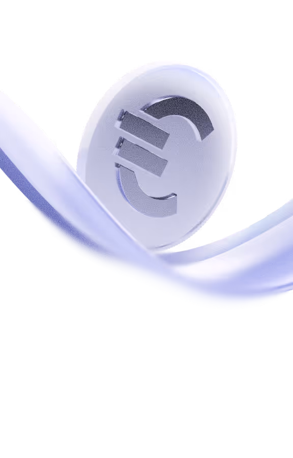 3D EURXM coin balanced on a smooth, flowing ribbon-like path against a minimal light background.