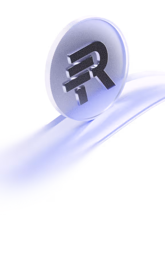 3D RONXM coin balanced on a smooth, flowing ribbon-like path against a minimal light background.
