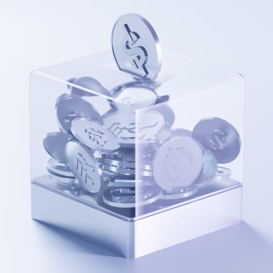 Transparent piggy bank filled with silver coins featuring a circuit-like electronic euro symbol.