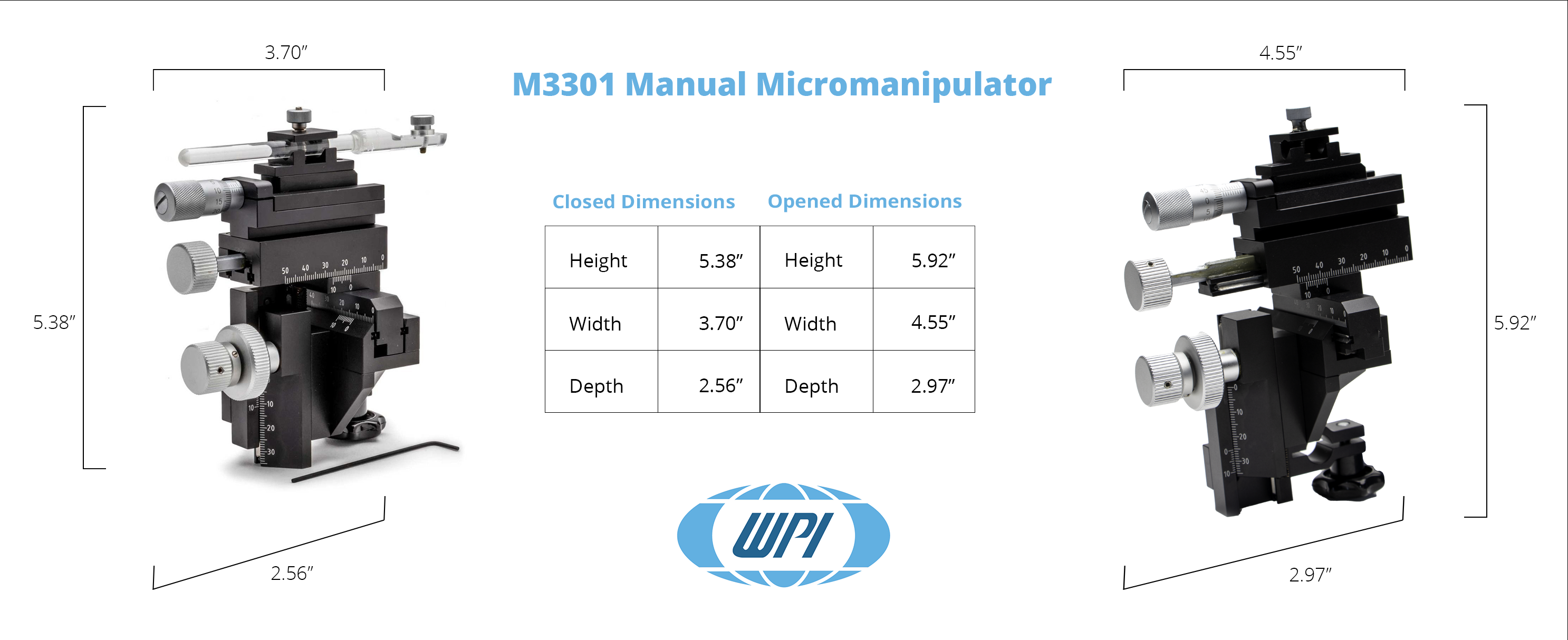 WPI M3301 Manual Micromanipulator - technical diagram