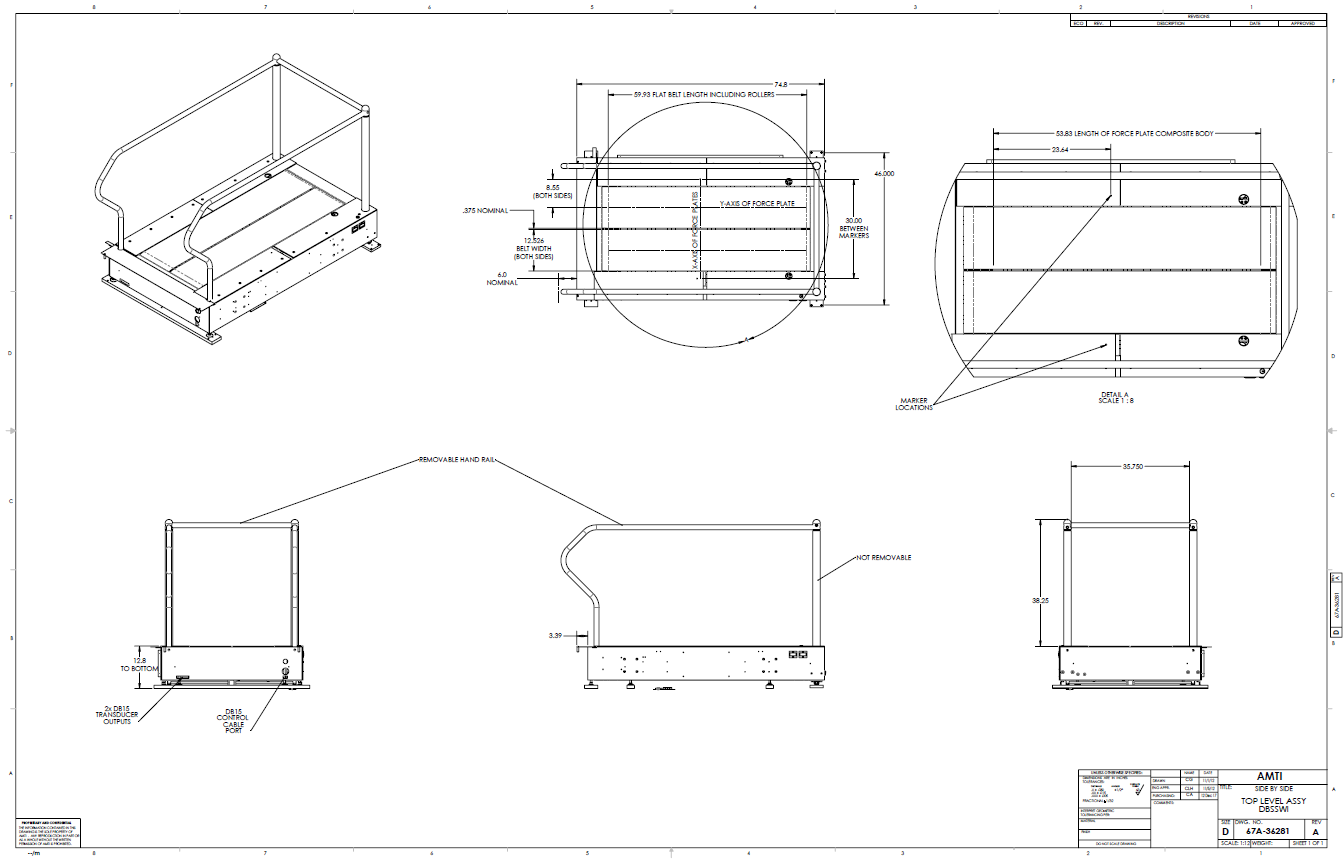 AMTI Side-by-Side Treadmill technical outline drawing