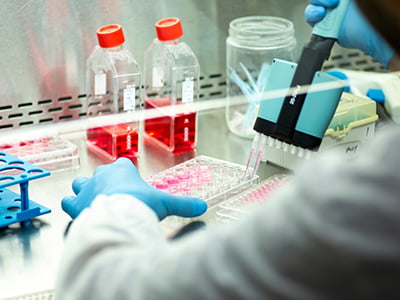 Pipetting into a multiwell plate in the lab