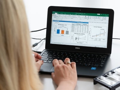 Messy experimental data with graphs and statistical results
