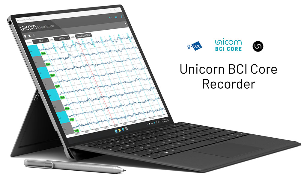 Unicorn BCI Core Recorder software acquiring and visualising EEG data