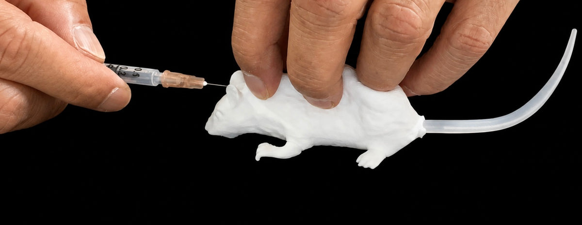 Intraperitoneal injection practice on the Humaneway LaboPal mouse simulator with a syringe