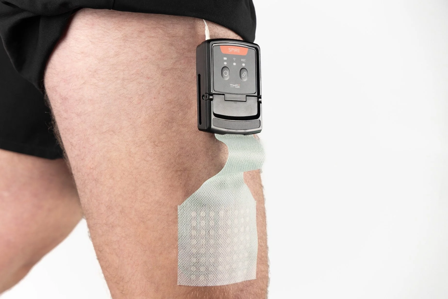 SPIRE recorder secured to the body with a strap