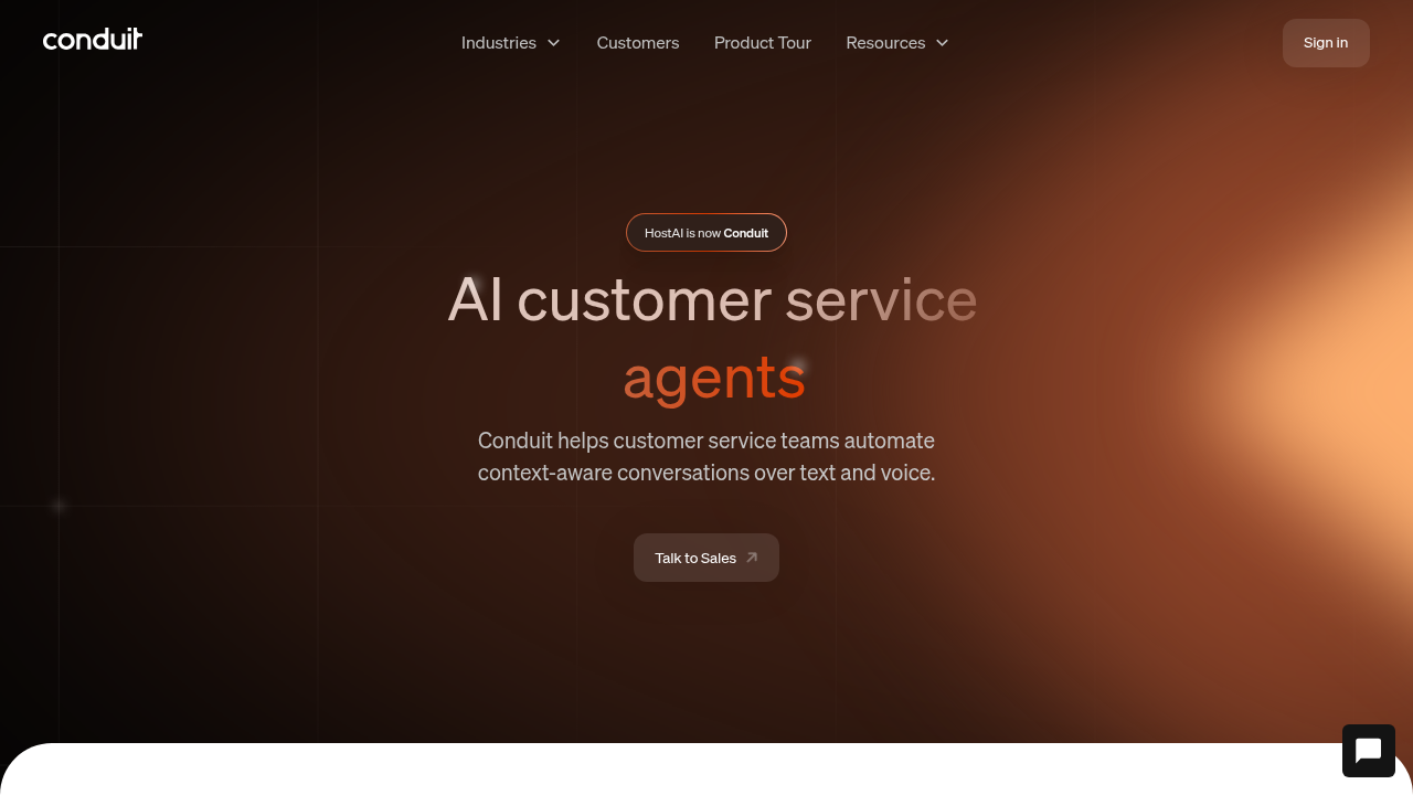 Conduit AI platform homepage showing conversational AI and voice automation features for business workflow management