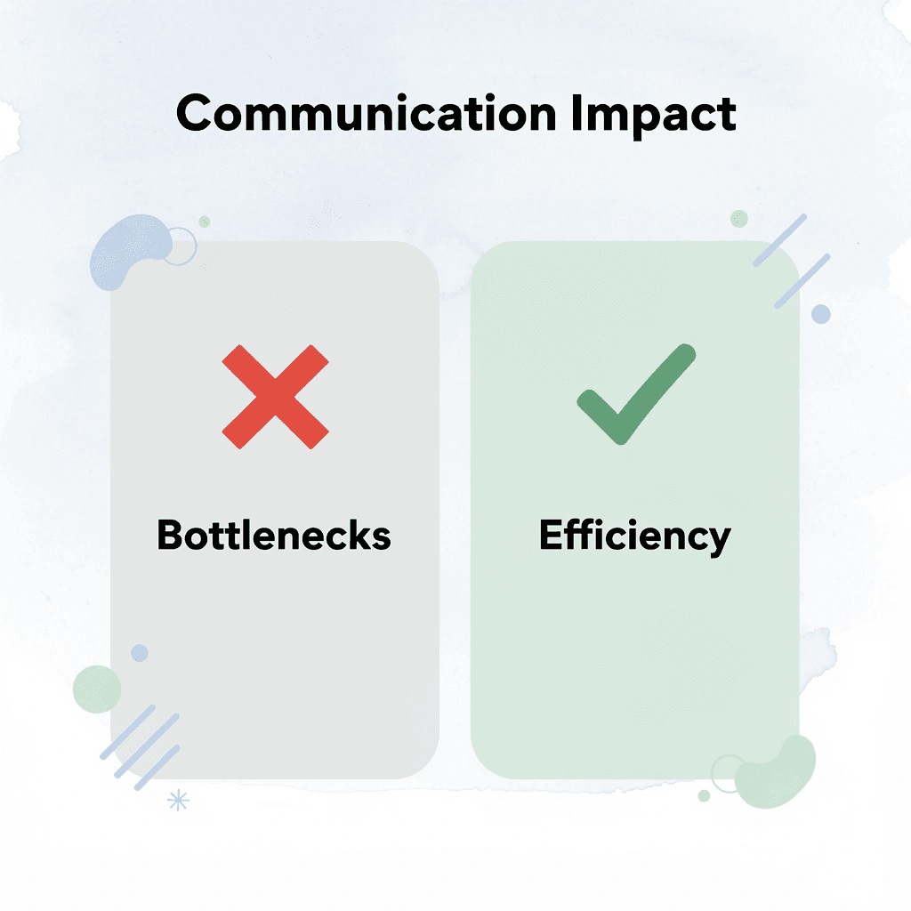 Before and after comparison showing transformation from bottlenecks to efficiency - AI Communications for Hotels