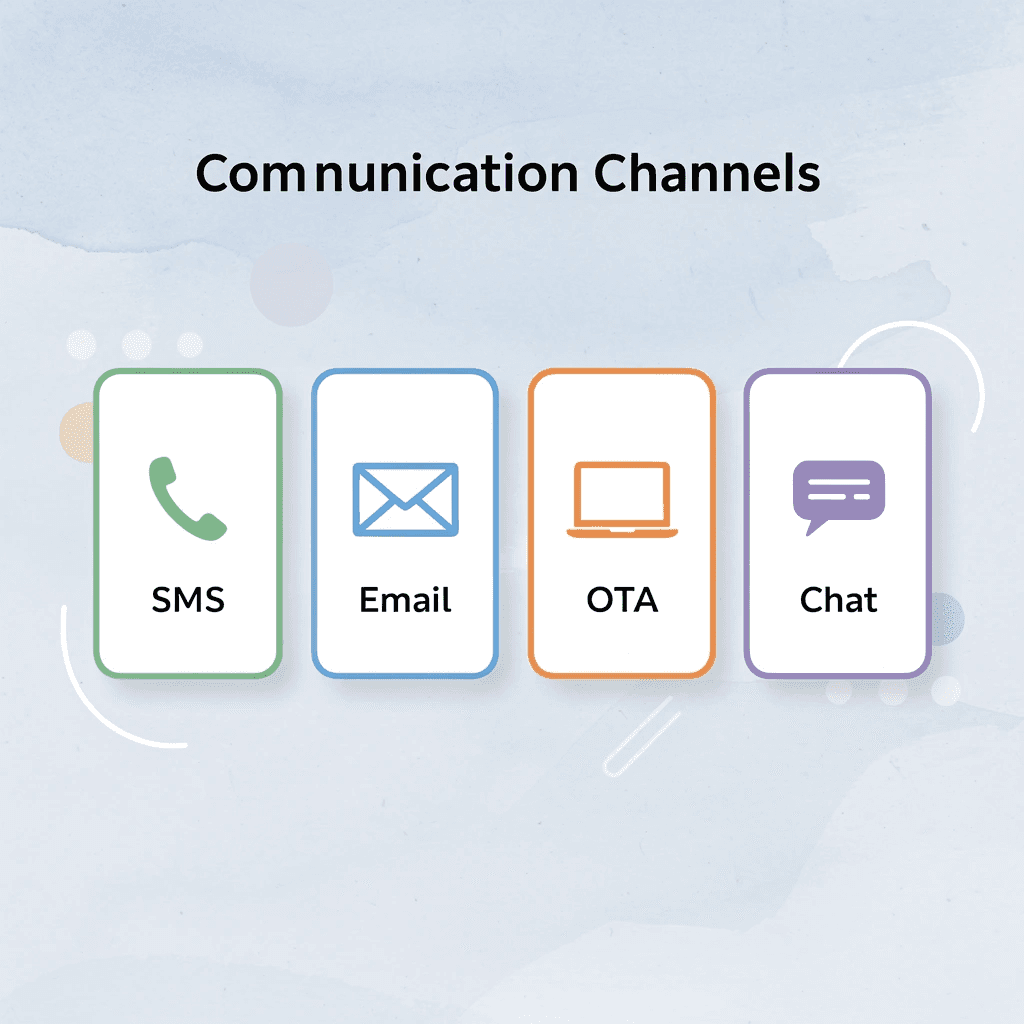 Infographic showing four main hotel communication channels - AI Communications for Hotels