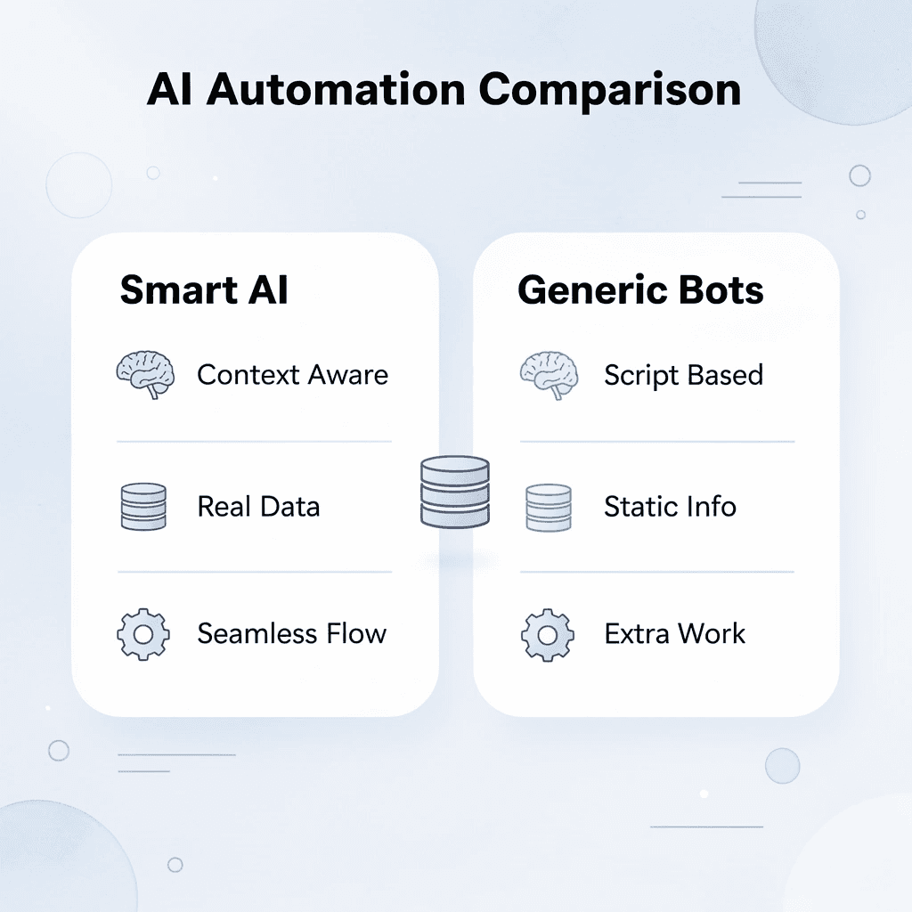 Comparison chart showing differences between smart AI and generic chatbots - AI For Airbnb Hosts