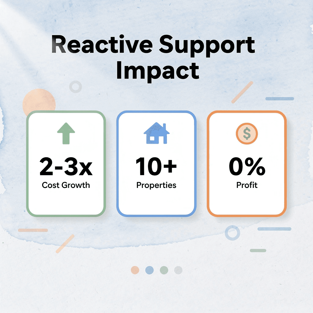 Statistics showing reactive support impact on costs and profitability - AI for Vacation Rentals