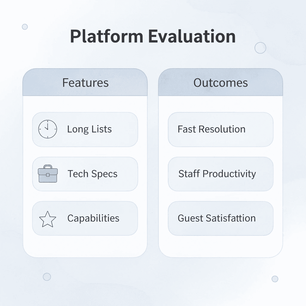 Comparison between feature-focused and outcome-focused platform evaluation approaches