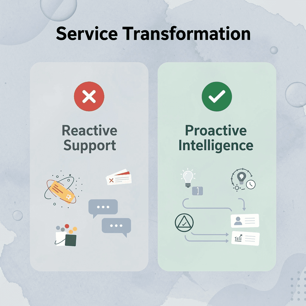 Before and after comparison showing service transformation