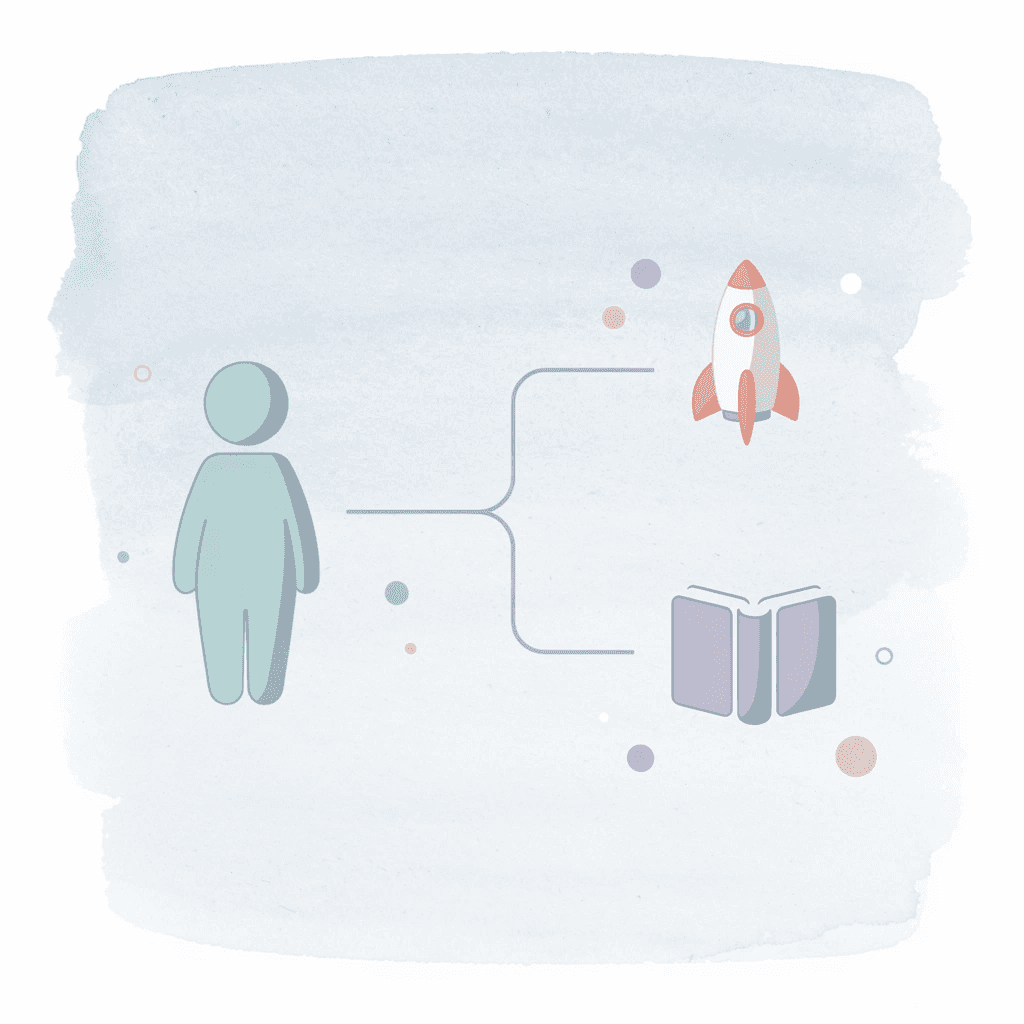 AI tool icon splitting into different hotel solution paths