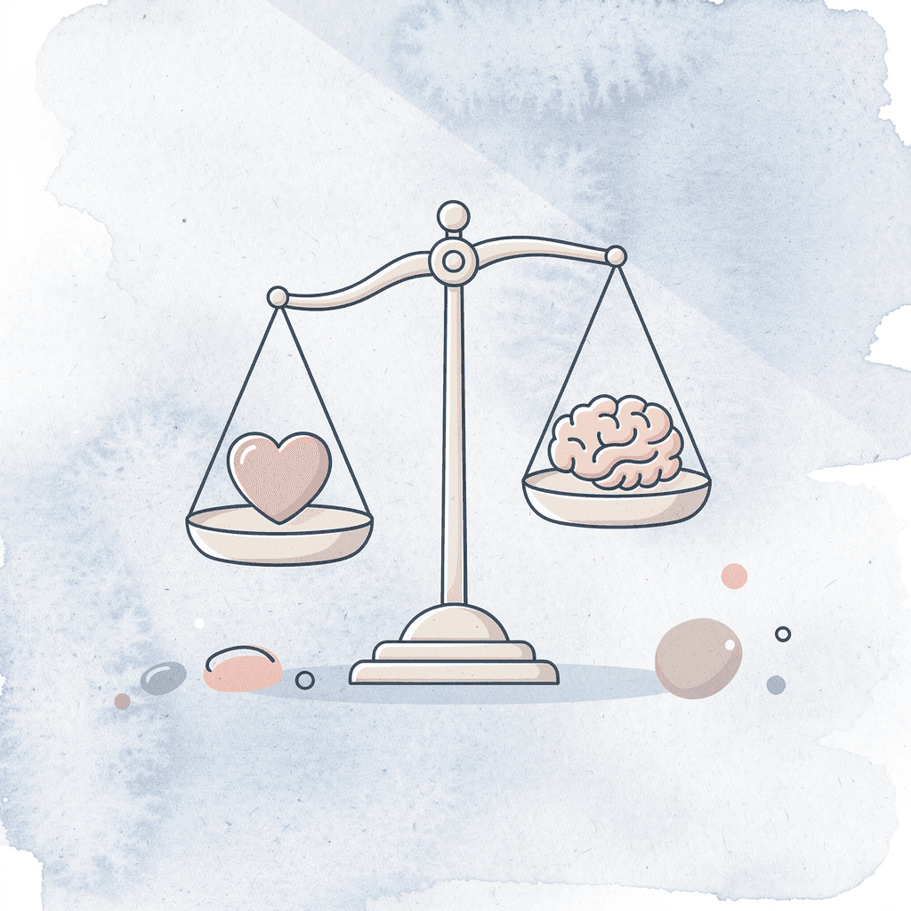 Balance scale showing AI automation on one side and human oversight on the other