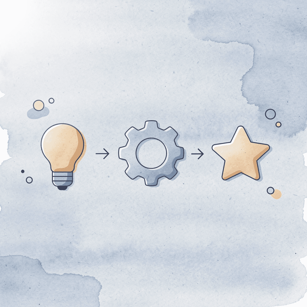 Three icons showing the demo viewing process