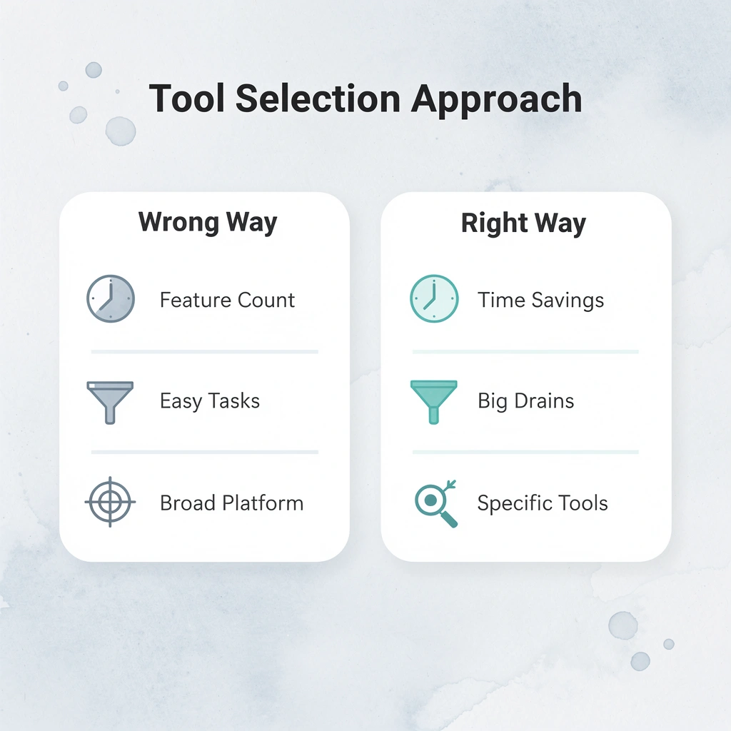 Comparison chart showing wrong vs right approach to tool selection