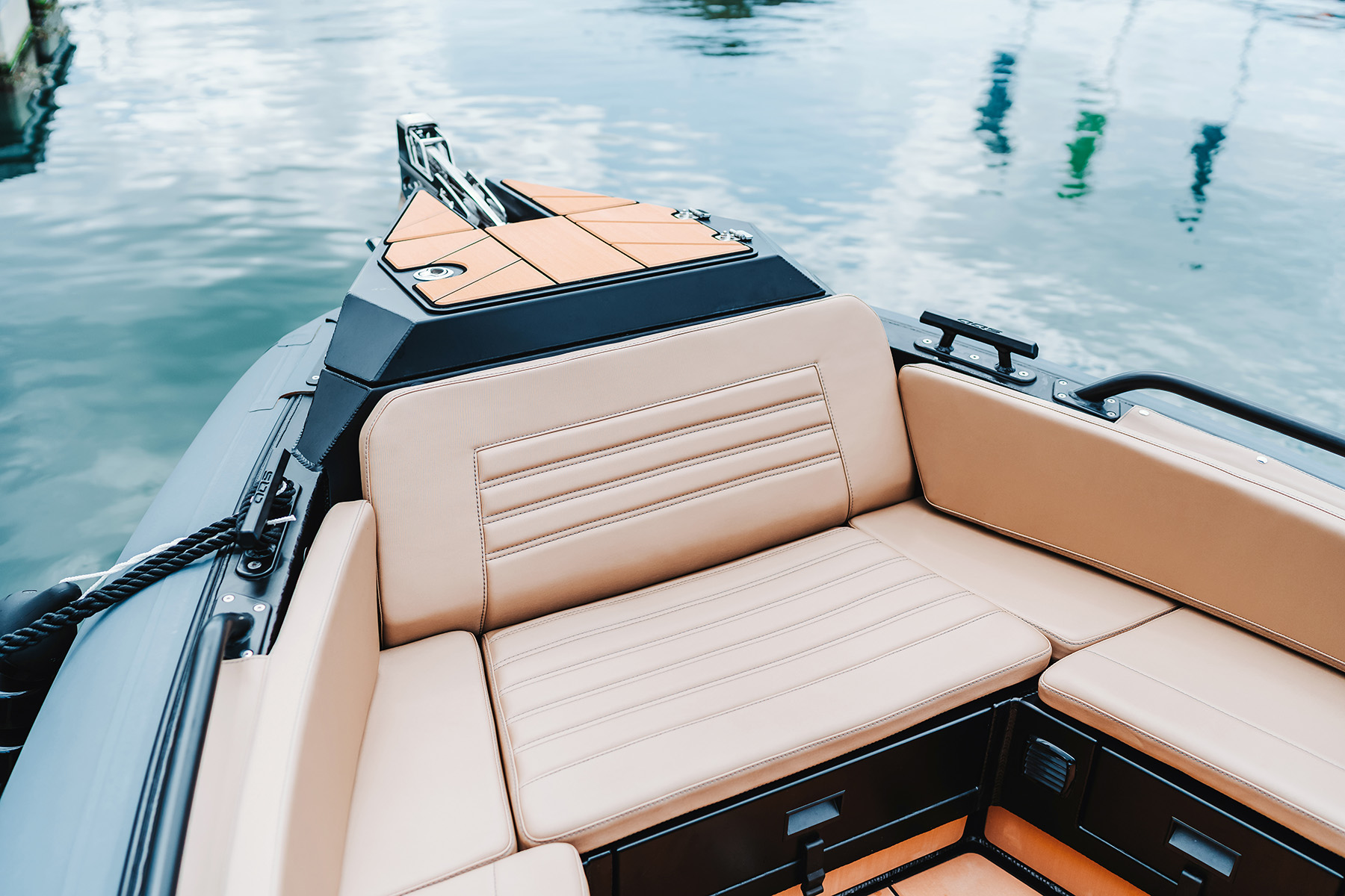 Aquaspirit RIB cockpit and seating detail at the dock