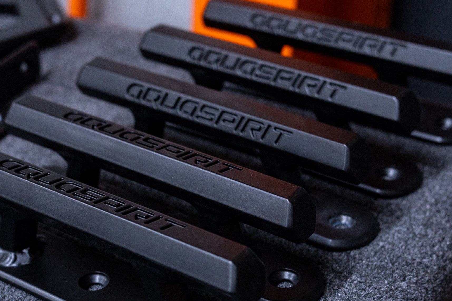 Anodized aluminum Aquaspirit grab handles, machined and stacked before fitting