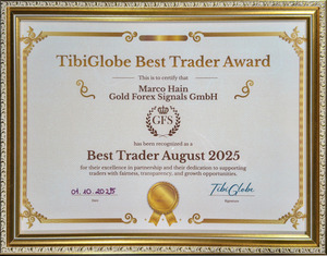 TibiGlobe Best Trader Award 2025 certificate awarded to Marco Hain from Gold Forex Signals GmbH.