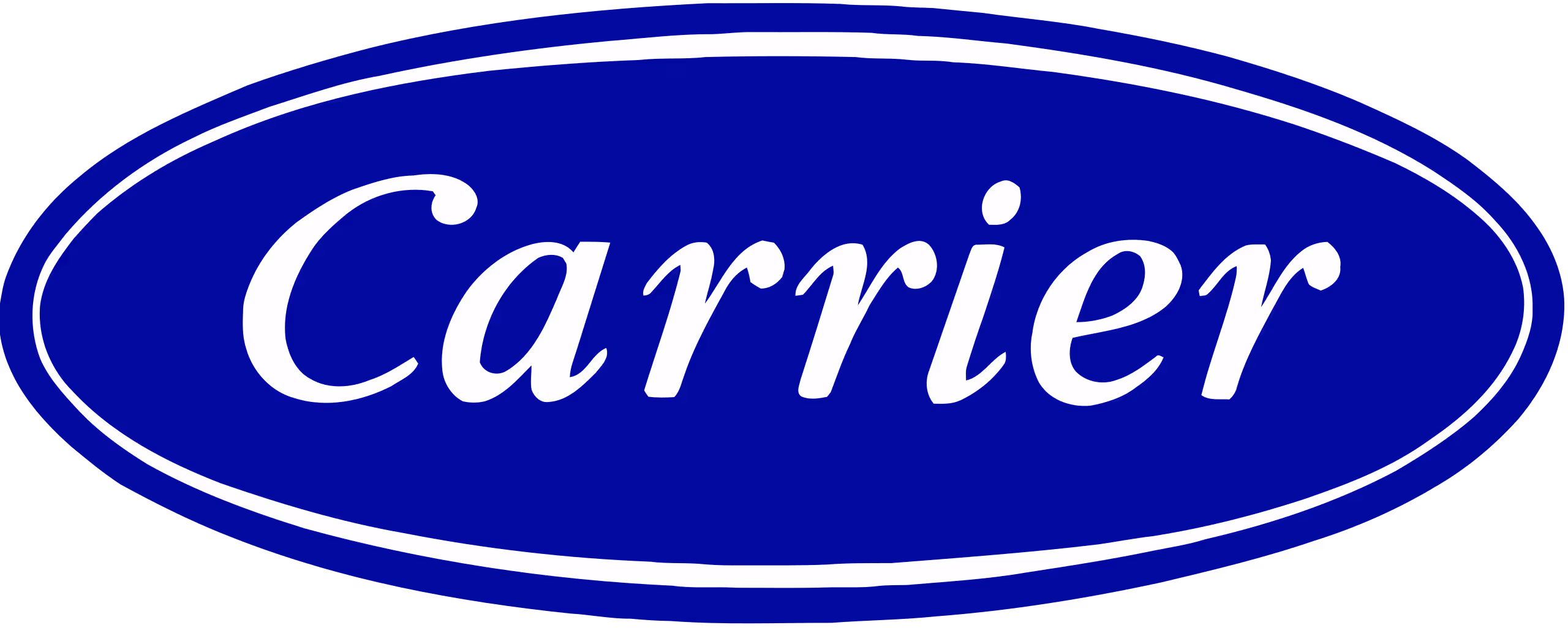 Carrier logo with white cursive text inside a blue oval.