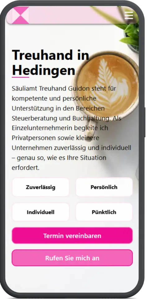 Version mobile du site internet Treuhand Guidon, fiduciaire à Hedingen — design responsive créé par l'Agence 1872