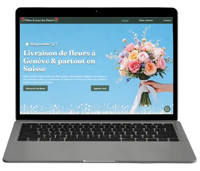 Site internet de livraison de fleurs à Genève et en Suisse affiché sur ordinateur — création web par l'Agence 1872