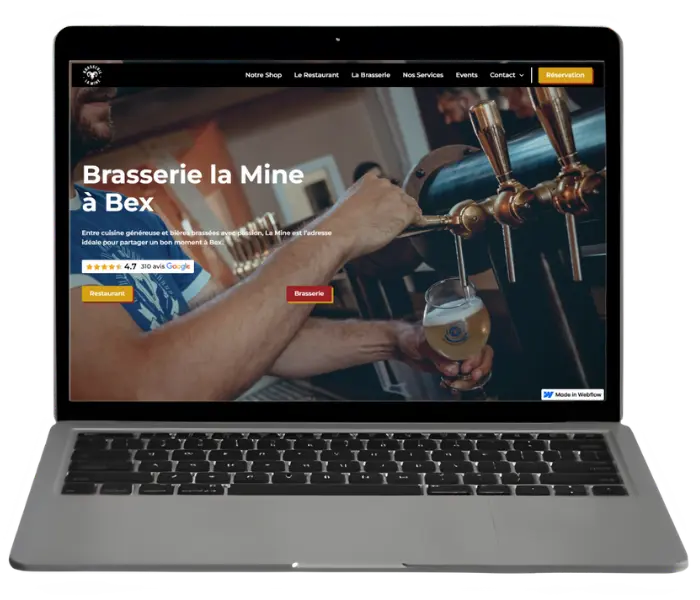 Site internet Brasserie La Mine à Bex avec réservation en ligne — création web restaurant par l'Agence 1872 en Valais