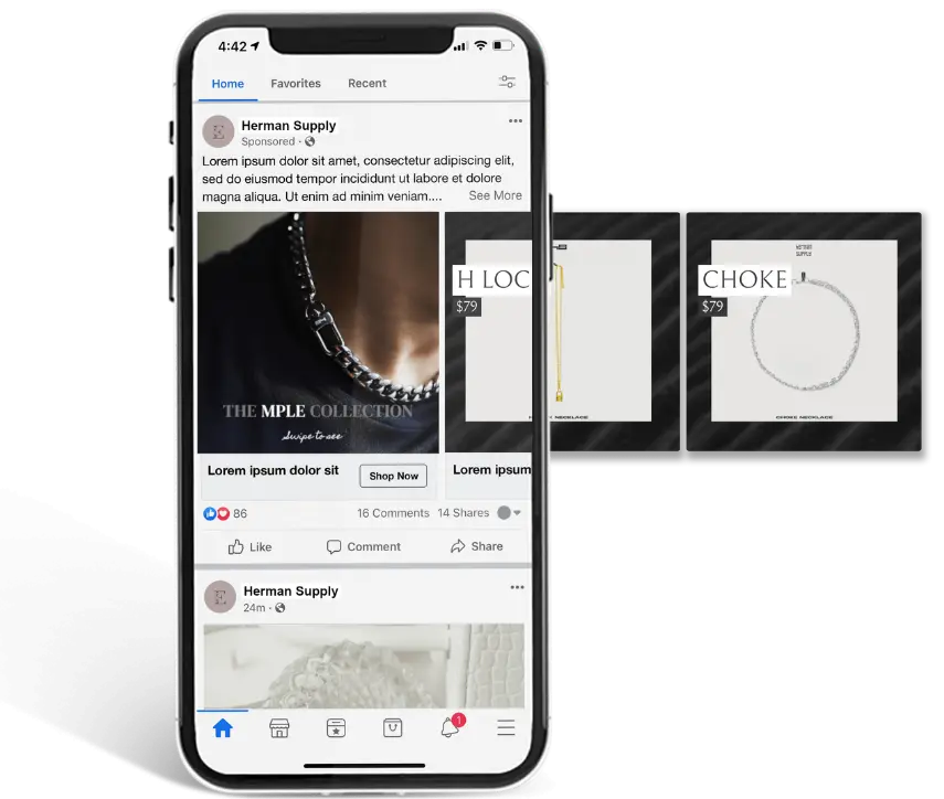 Exemple de publicité Facebook Meta Ads sur mobile — campagnes Meta Ads gérées par l'Agence 1872 pour les entreprises en Valais