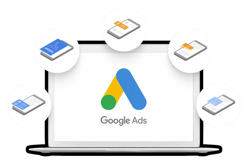 Illustration Google Ads sur multi-supports — gestion de campagnes publicitaires Google pour entrepreneurs en Valais par l'Agence 1872