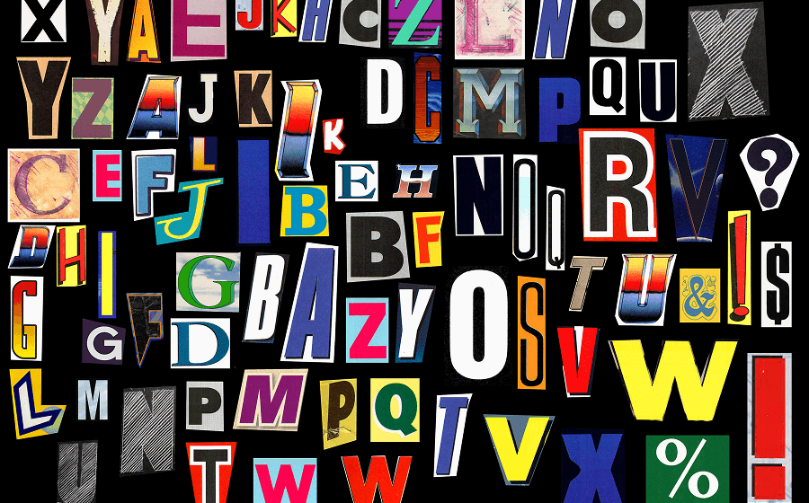 Colorful collage of random alphabet letters in different fonts and styles.