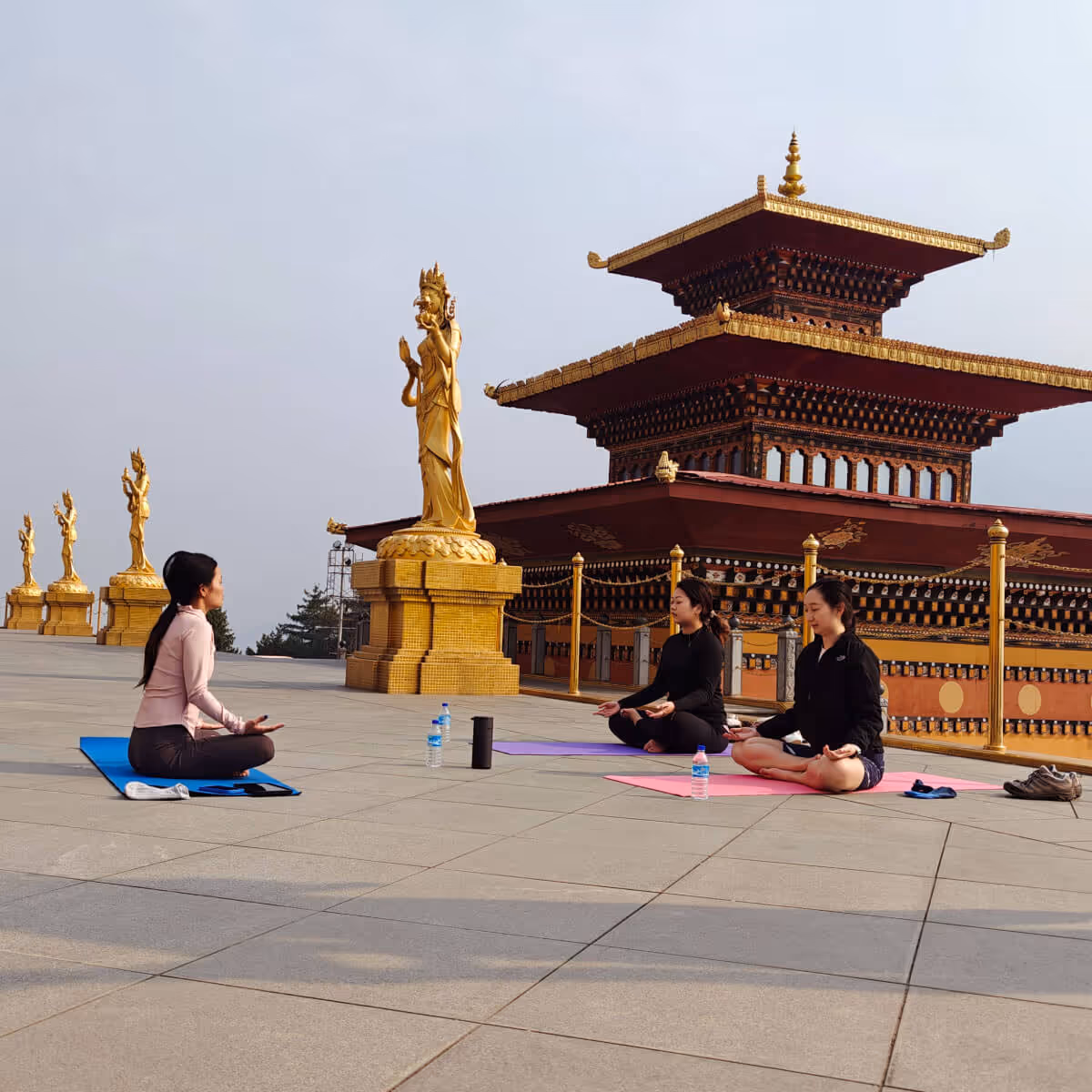 Morning yoga session at Buddha Dordenma, Thimphu.