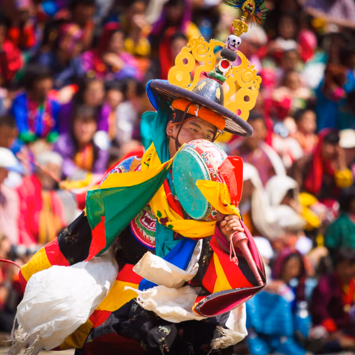 Masked dancer performing at Jambay Lhakhang Festival in Bhutan