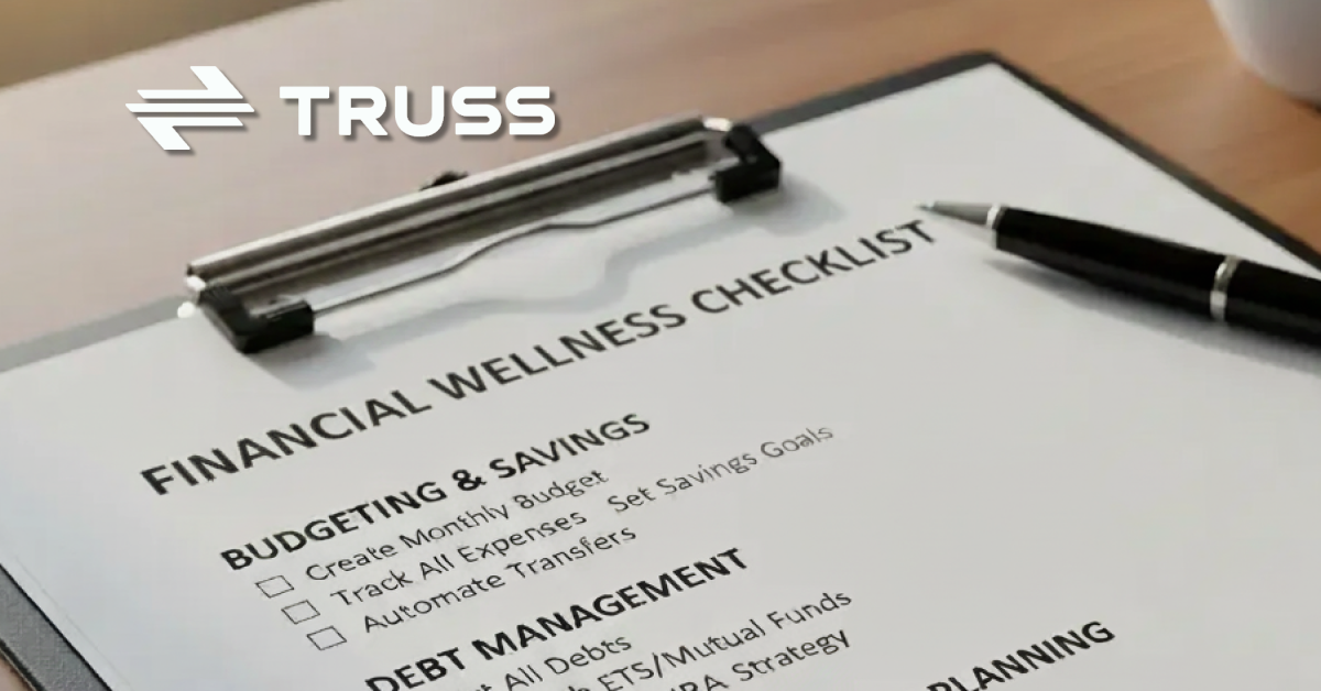 A financial checklist—representing year-end financial chaos for contractors, with Truss logo displayed.