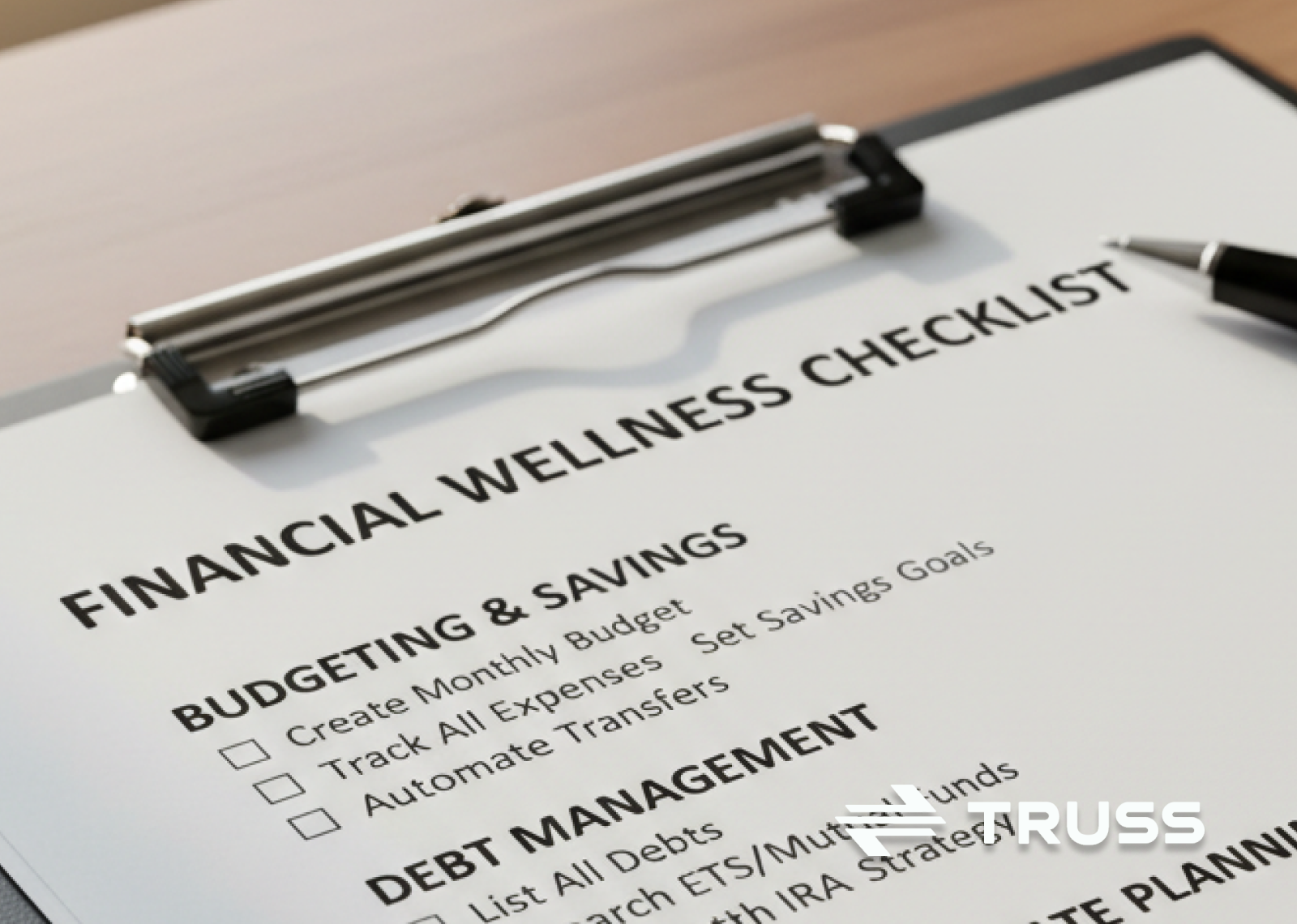 A financial checklist—representing year-end financial chaos for contractors, with Truss logo displayed.