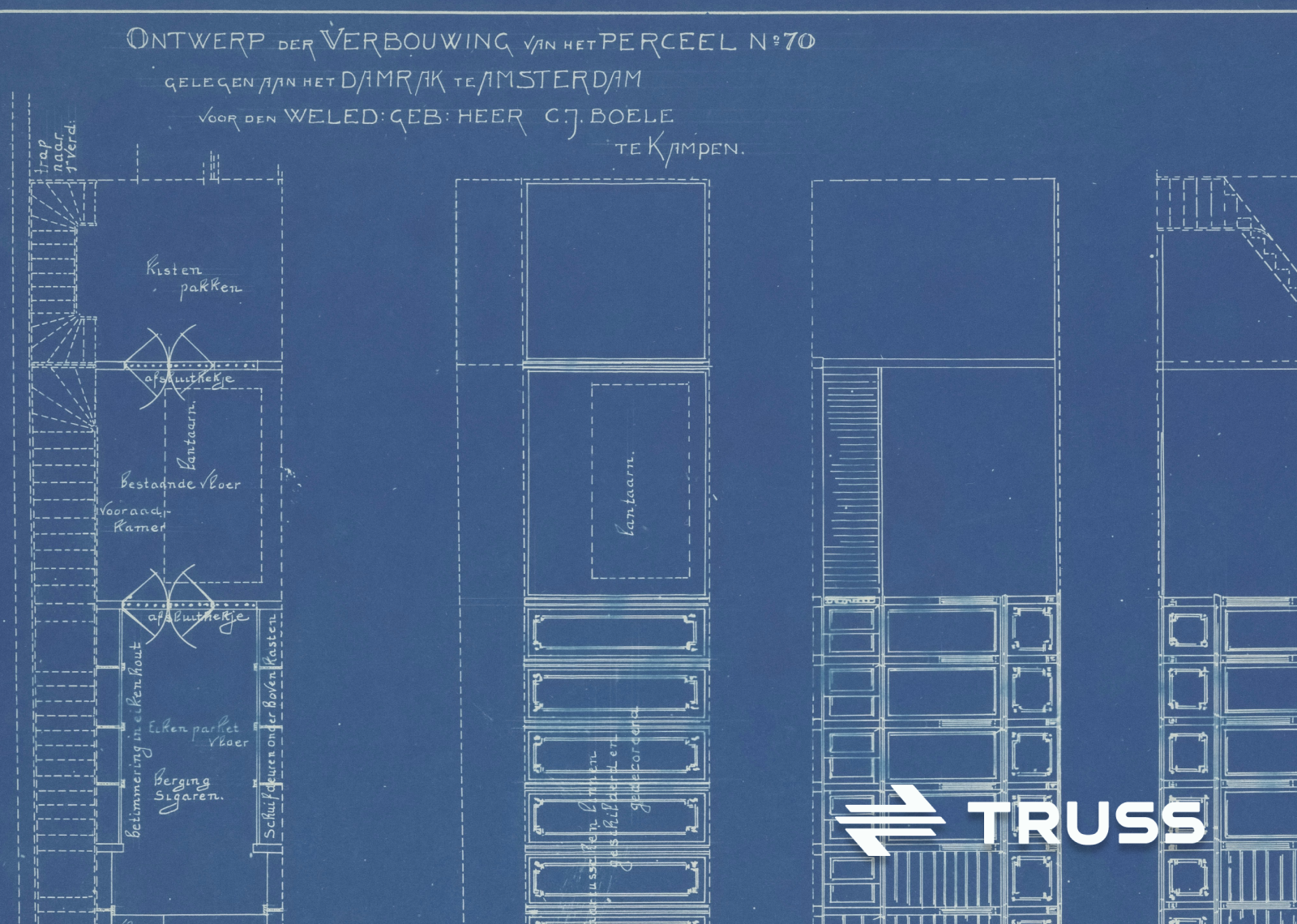 Truss Payments logo on a blueprint background.