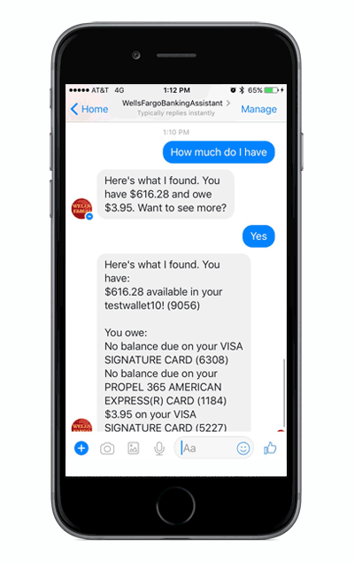 WellFargo Banking Assitant chatbot through Facebook Messenger.