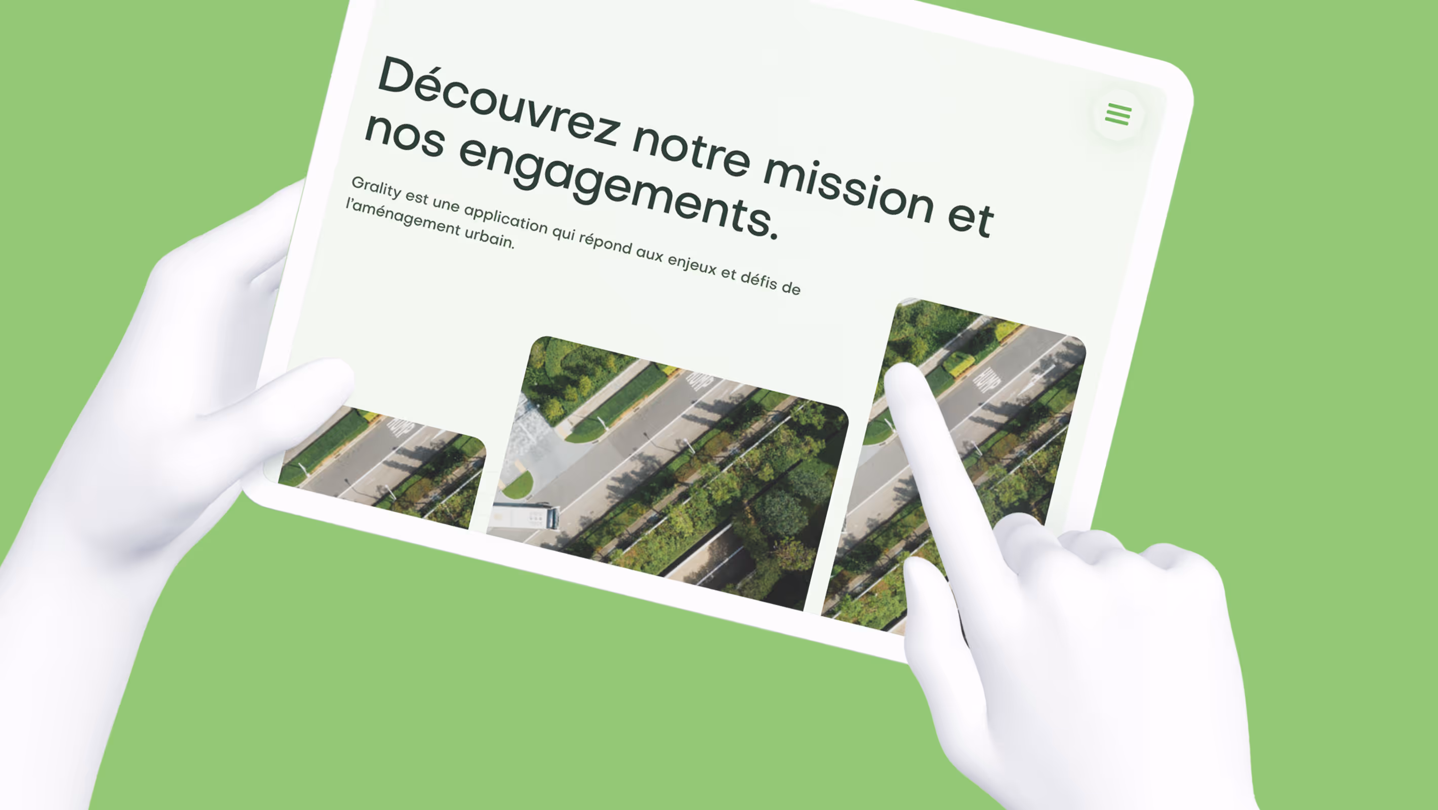 Interface tablette du site web Grality