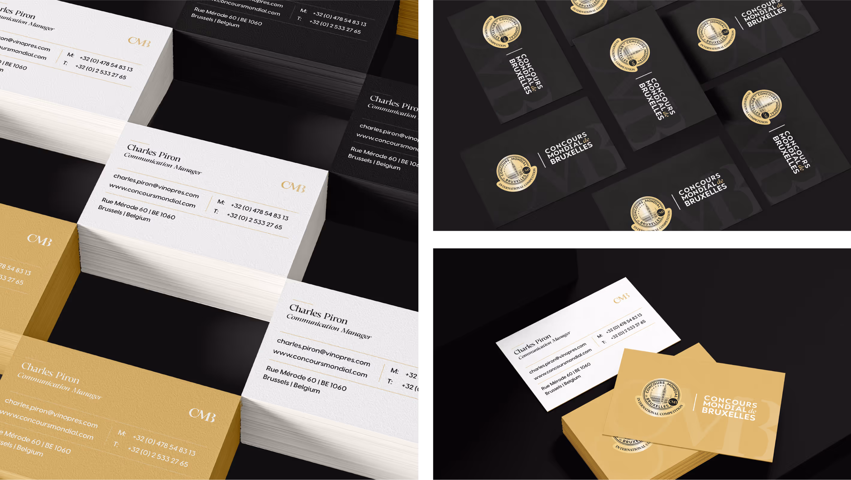 Papeterie officielle du Concours Mondial de Bruxelles avec identité visuelle premium. Déclinaisons de l’identité visuelle et des médailles du Concours Mondial de Bruxelles