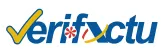 Texto del logo de Verifactu con una marca de verificación amarilla y símbolos de colores integrados en las letras.