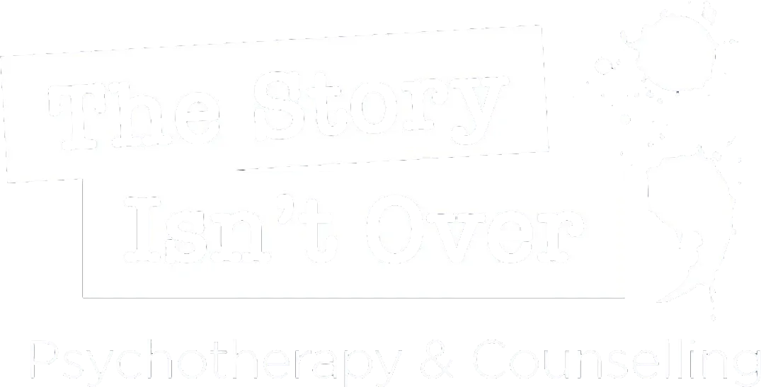 Logo with text 'The Story Isn't Over' and 'Psychotherapy & Counselling' with a semicolon design element.