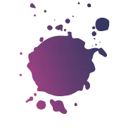 Purple and pink gradient paint splatter with irregular edges on transparent background.