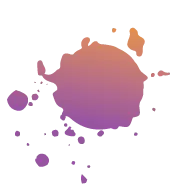 Abstract paint splatter with gradient colors from purple to orange on a transparent background.