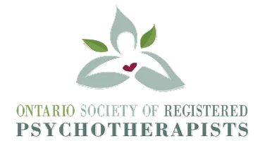 Logo of Ontario Society of Registered Psychotherapists featuring stylized human figures with a heart in the center and green leaves.