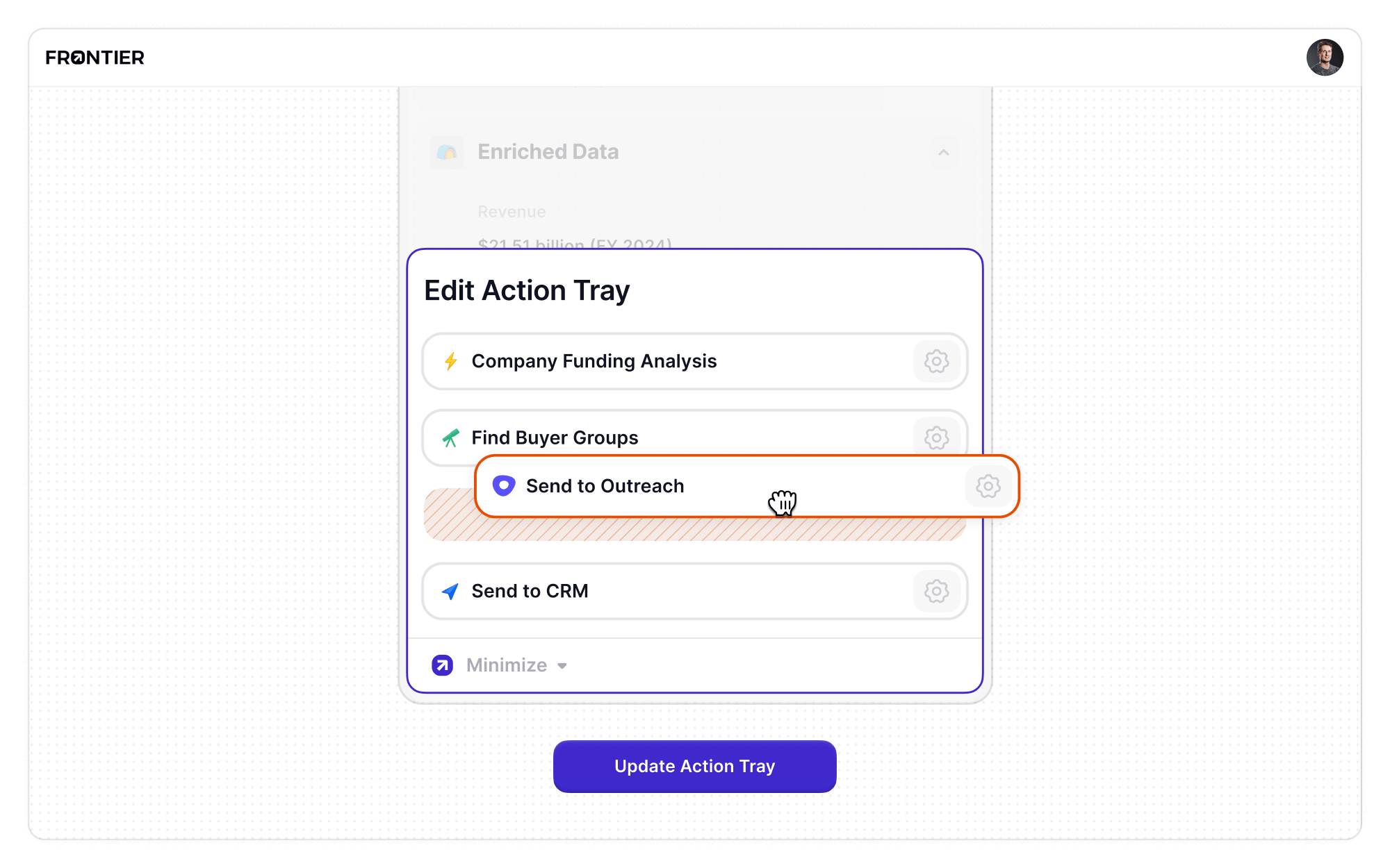 Example of dragging and dropping to customize interface