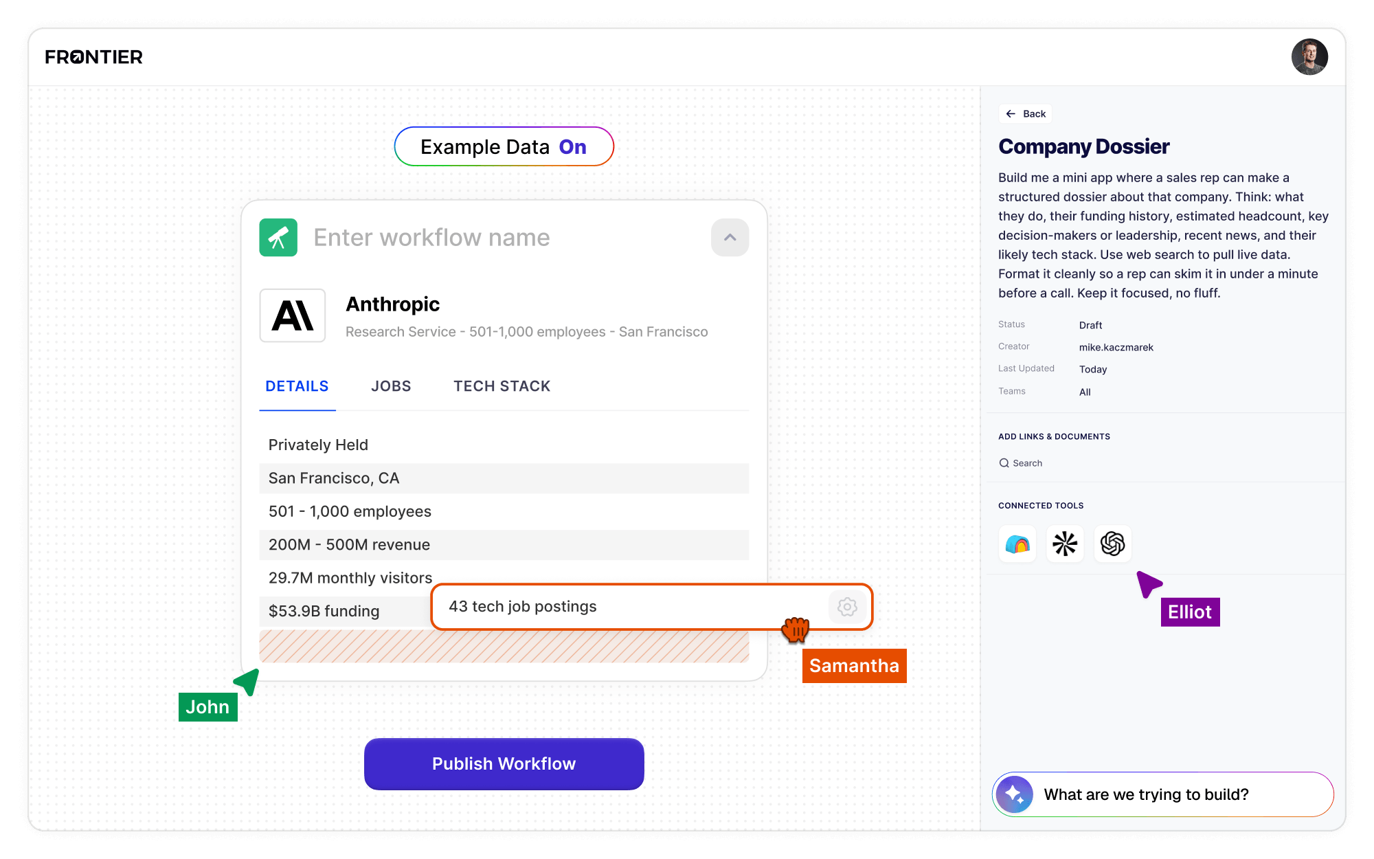AI powered canvas showing a new widget being created