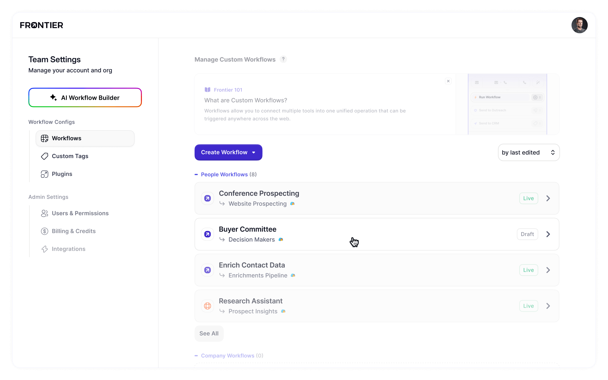The Frontier product dashboard