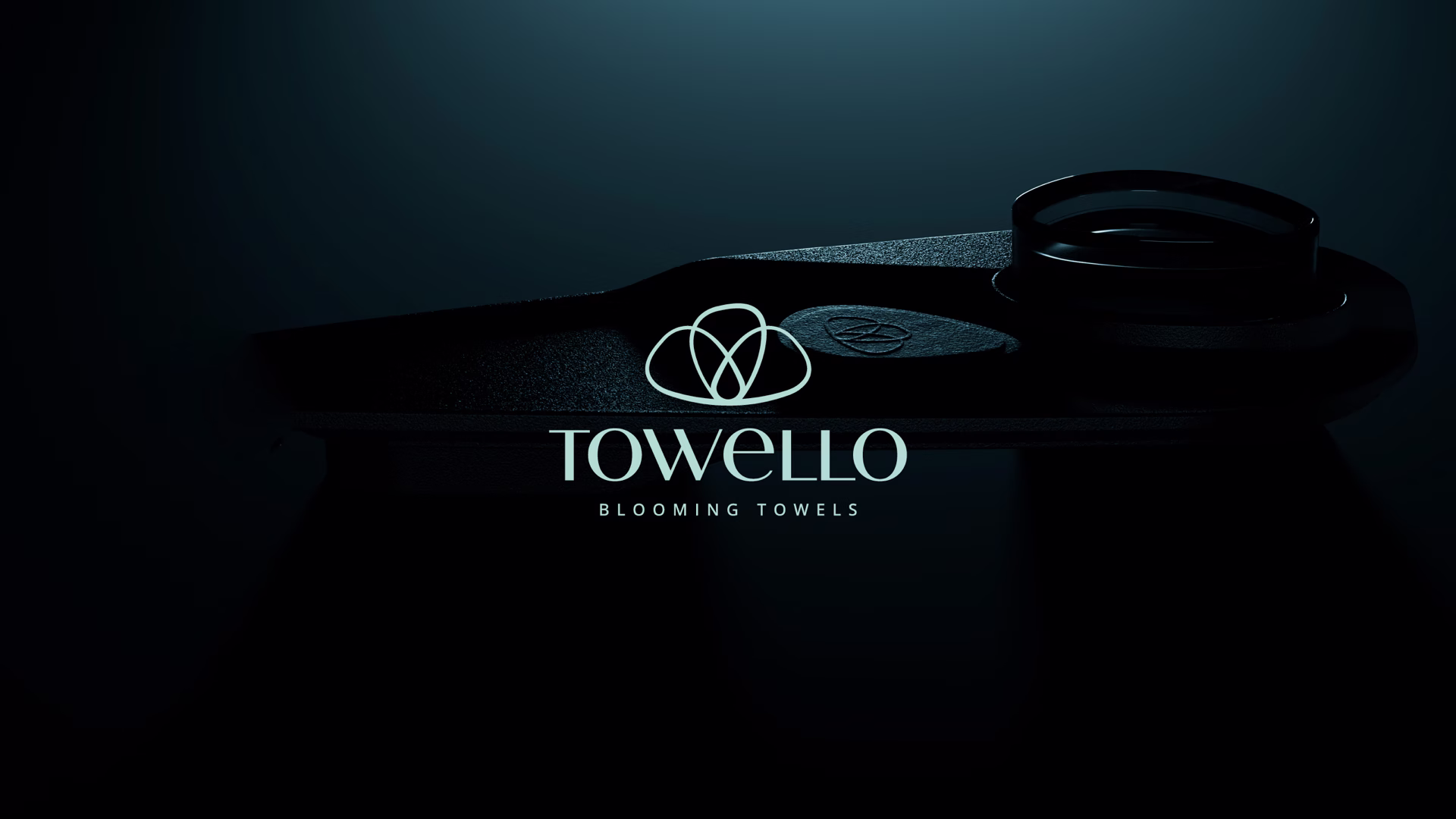 Towello-Logo und Branding auf dunkler strukturierter Oberfläche mit eleganter Beleuchtung zeigt Markenidentität