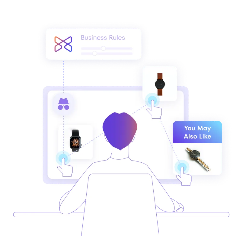 A shopper is browsing through online shop and find the good product through personalized recommended products thanks to session-based recommendations.